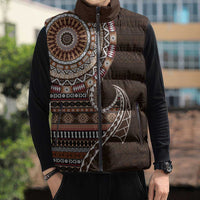 Fijian Masi Tribal Tattoos Art Pattern Sleeveless Puffer Jacket Brown Color Half Style - Polynesian Pride