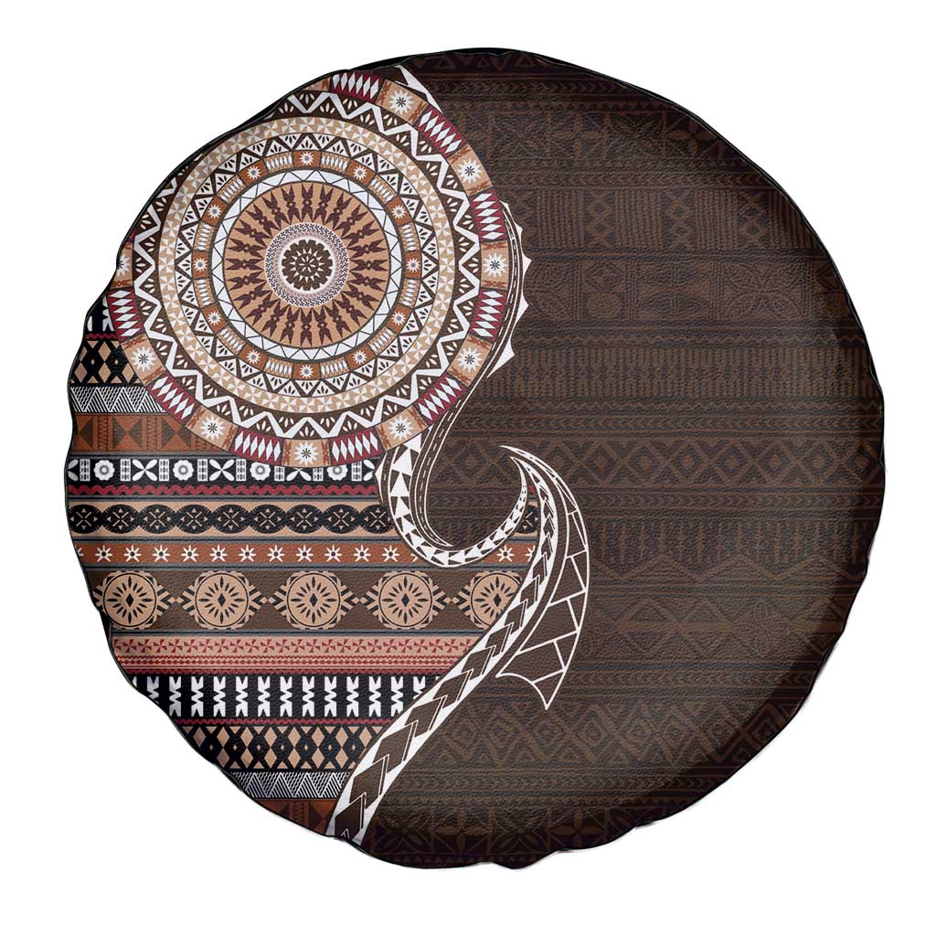 Fijian Masi Tribal Tattoos Art Pattern Spare Tire Cover Brown Color Half Style LT03 - Polynesian Pride