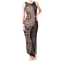 Fijian Masi Tribal Tattoos Art Pattern Tank Maxi Dress Brown Color Half Style LT03 Women Brown - Polynesian Pride