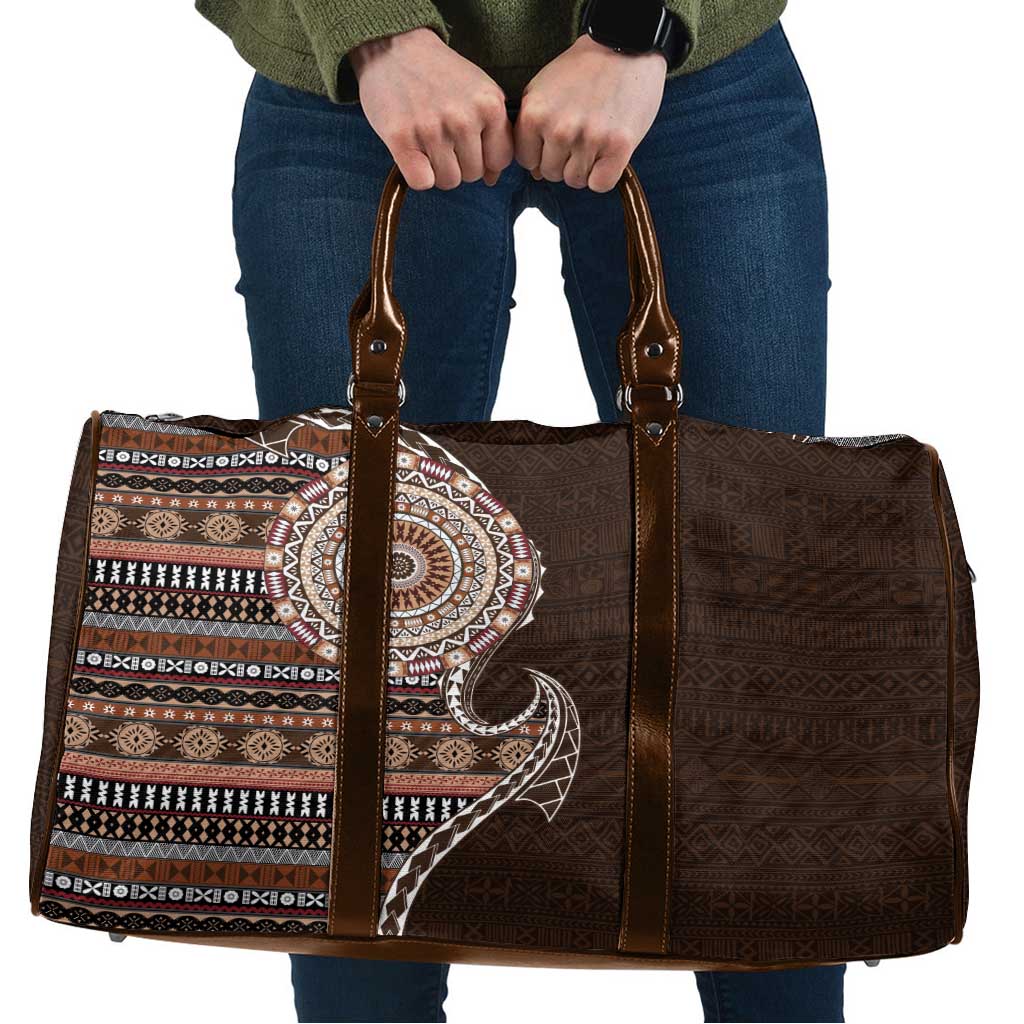 Fijian Masi Tribal Tattoos Art Pattern Travel Bag Brown Color Half Style - Polynesian Pride