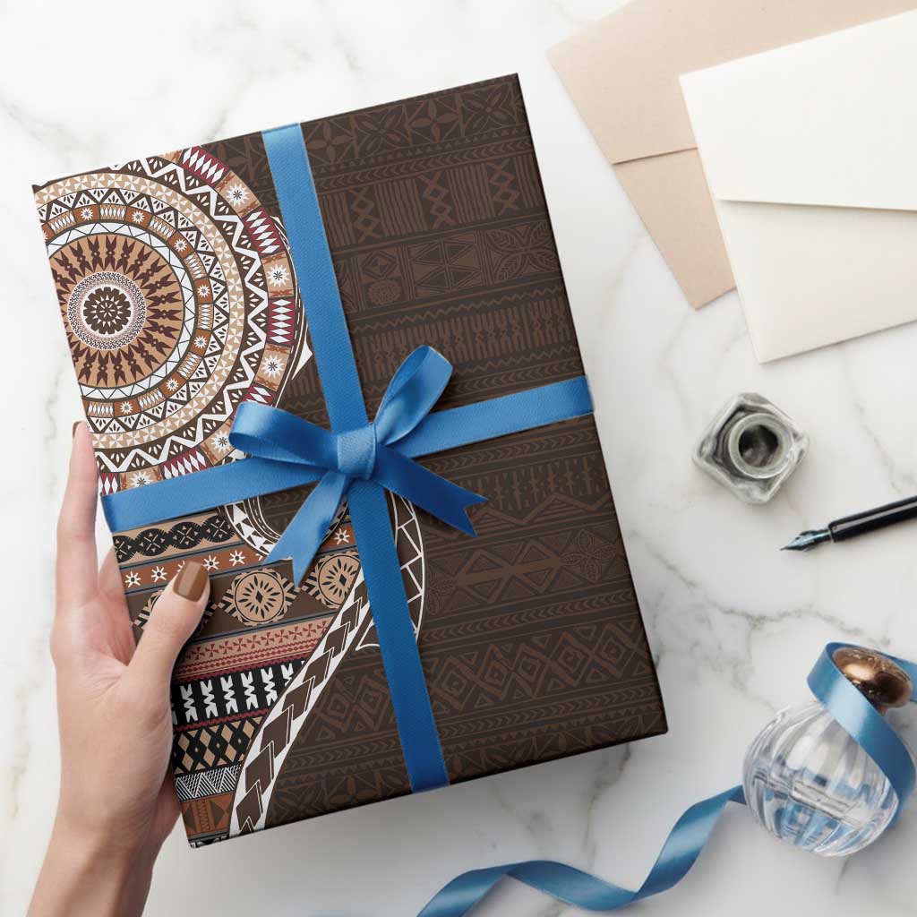 Fijian Masi Tribal Tattoos Art Pattern Wrapping Paper Brown Color Half Style - Polynesian Pride