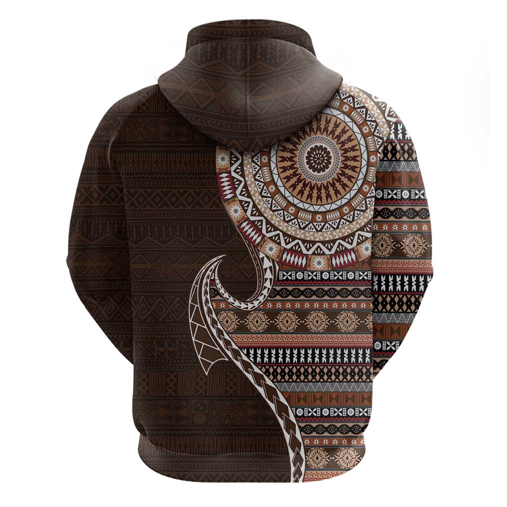 Fijian Masi Tribal Tattoos Art Pattern Zip Hoodie Brown Color Half Style - Polynesian Pride