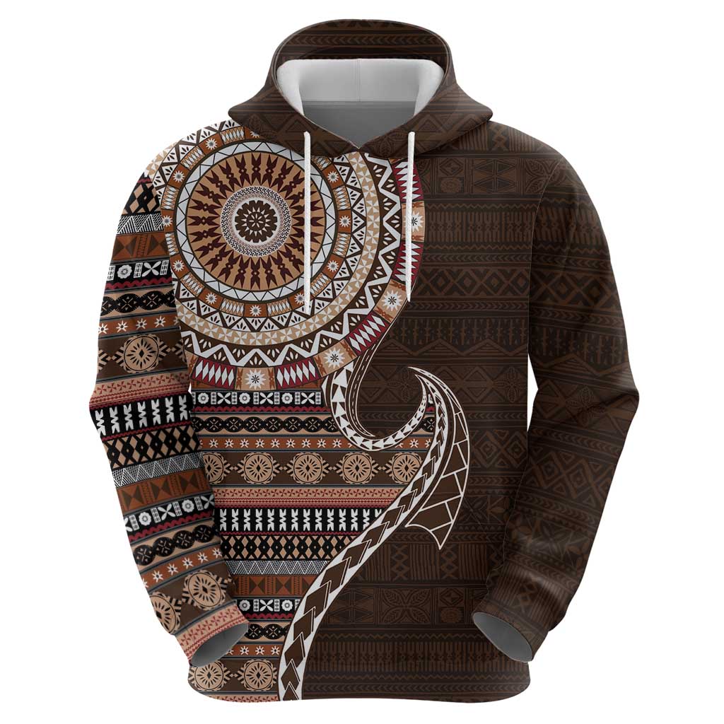 Fijian Masi Tribal Tattoos Art Pattern Zip Hoodie Brown Color Half Style - Polynesian Pride