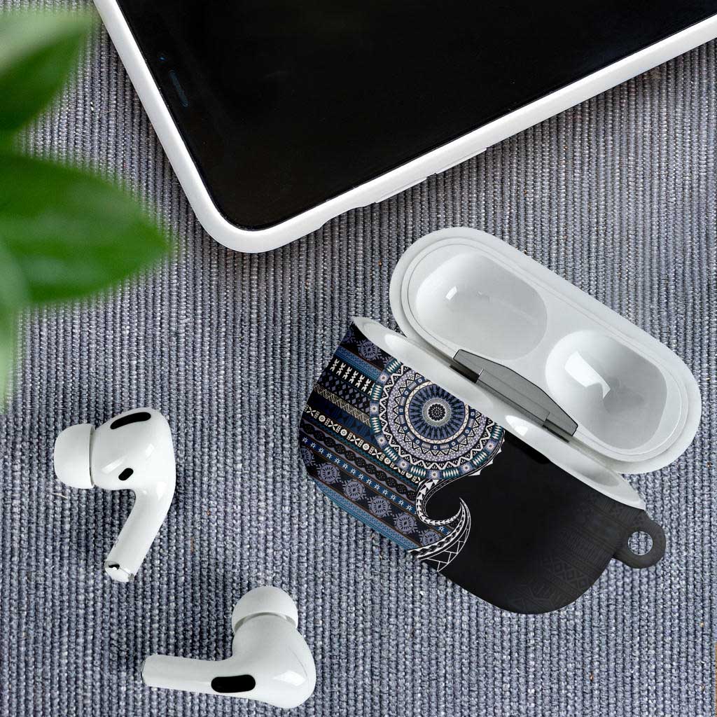 Fijian Masi Tribal Tattoos Art Pattern AirPods Case Navy Color Half Style - Polynesian Pride
