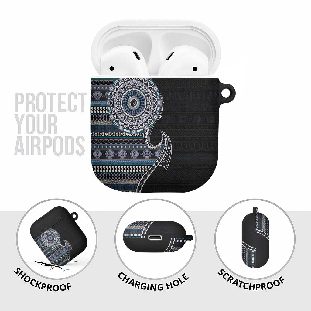 Fijian Masi Tribal Tattoos Art Pattern AirPods Case Navy Color Half Style - Polynesian Pride