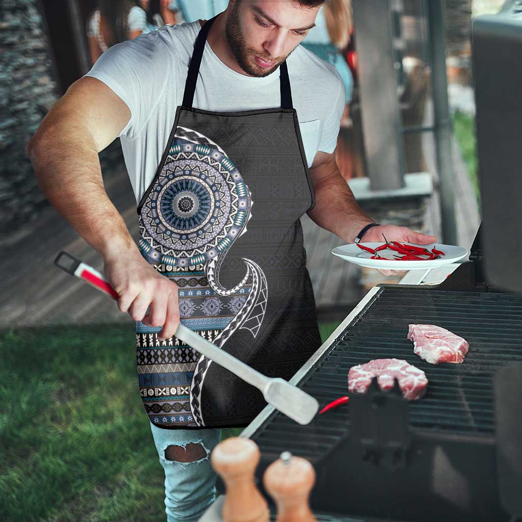Fijian Masi Tribal Tattoos Art Pattern Apron Navy Color Half Style - Polynesian Pride