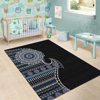 Fijian Masi Tribal Tattoos Art Pattern Area Rug Navy Color Half Style - Polynesian Pride