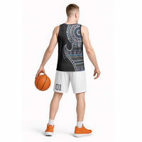 Fijian Masi Tribal Tattoos Art Pattern Basketball Jersey Navy Color Half Style - Polynesian Pride