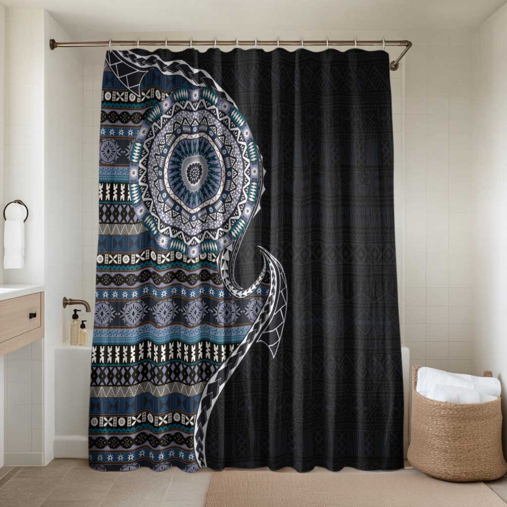 Fijian Masi Tribal Tattoos Art Pattern Bathroom Set Navy Color Half Style - Polynesian Pride