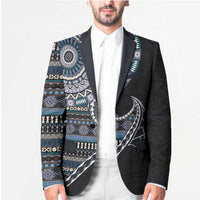 Fijian Masi Tribal Tattoos Art Pattern Blazer Navy Color Half Style - Polynesian Pride
