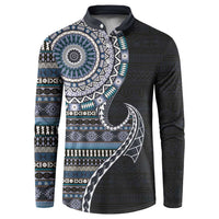 Fijian Masi Tribal Tattoos Art Pattern Button Sweatshirt Navy Color Half Style - Polynesian Pride
