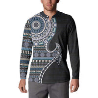 Fijian Masi Tribal Tattoos Art Pattern Button Sweatshirt Navy Color Half Style - Polynesian Pride