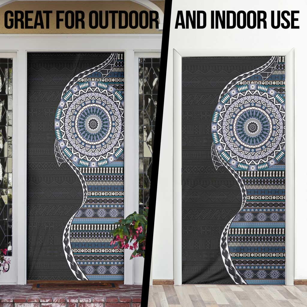 Fijian Masi Tribal Tattoos Art Pattern Door Cover Navy Color Half Style - Polynesian Pride