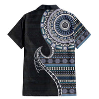 Fijian Masi Tribal Tattoos Art Pattern Family Matching Mermaid Dress and Hawaiian Shirt Navy Color Half Style LT03 - Polynesian Pride