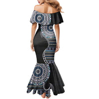 Fijian Masi Tribal Tattoos Art Pattern Family Matching Mermaid Dress and Hawaiian Shirt Navy Color Half Style LT03 - Polynesian Pride
