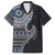 Fijian Masi Tribal Tattoos Art Pattern Family Matching Off The Shoulder Long Sleeve Dress and Hawaiian Shirt Navy Color Half Style - Polynesian Pride