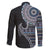 Fijian Masi Tribal Tattoos Art Pattern Family Matching Off The Shoulder Long Sleeve Dress and Hawaiian Shirt Navy Color Half Style - Polynesian Pride