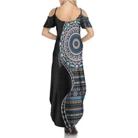 Fijian Masi Tribal Tattoos Art Pattern Family Matching Summer Maxi Dress and Hawaiian Shirt Navy Color Half Style LT03 - Polynesian Pride