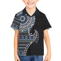 Fijian Masi Tribal Tattoos Art Pattern Family Matching Tank Maxi Dress and Hawaiian Shirt Navy Color Half Style LT03 Son's Shirt Navy - Polynesian Pride