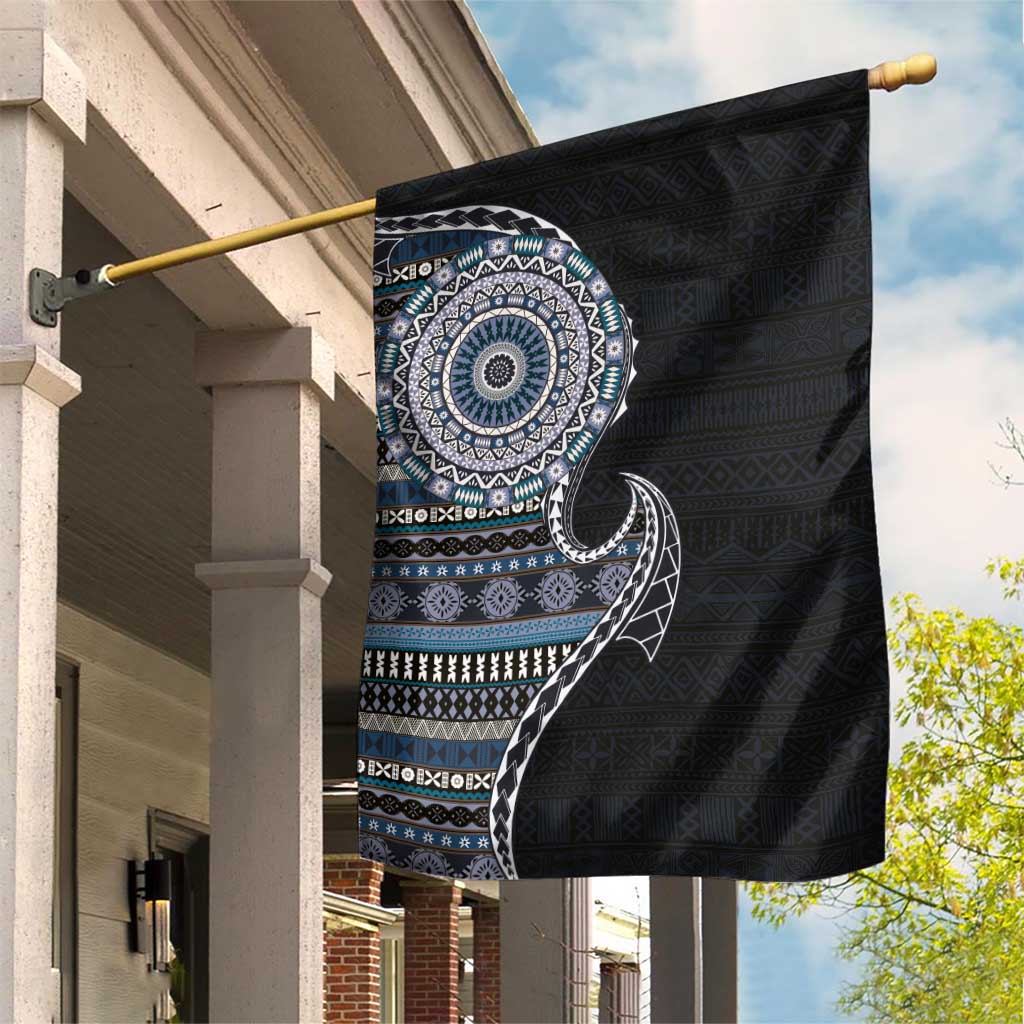 Fijian Masi Tribal Tattoos Art Pattern Garden Flag Navy Color Half Style - Polynesian Pride