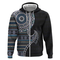 Fijian Masi Tribal Tattoos Art Pattern Hoodie Navy Color Half Style - Polynesian Pride