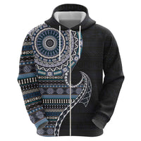 Fijian Masi Tribal Tattoos Art Pattern Hoodie Navy Color Half Style - Polynesian Pride