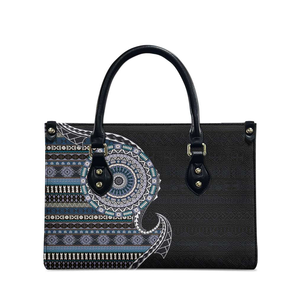 Fijian Masi Tribal Tattoos Art Pattern Leather Bag Navy Color Half Style - Polynesian Pride