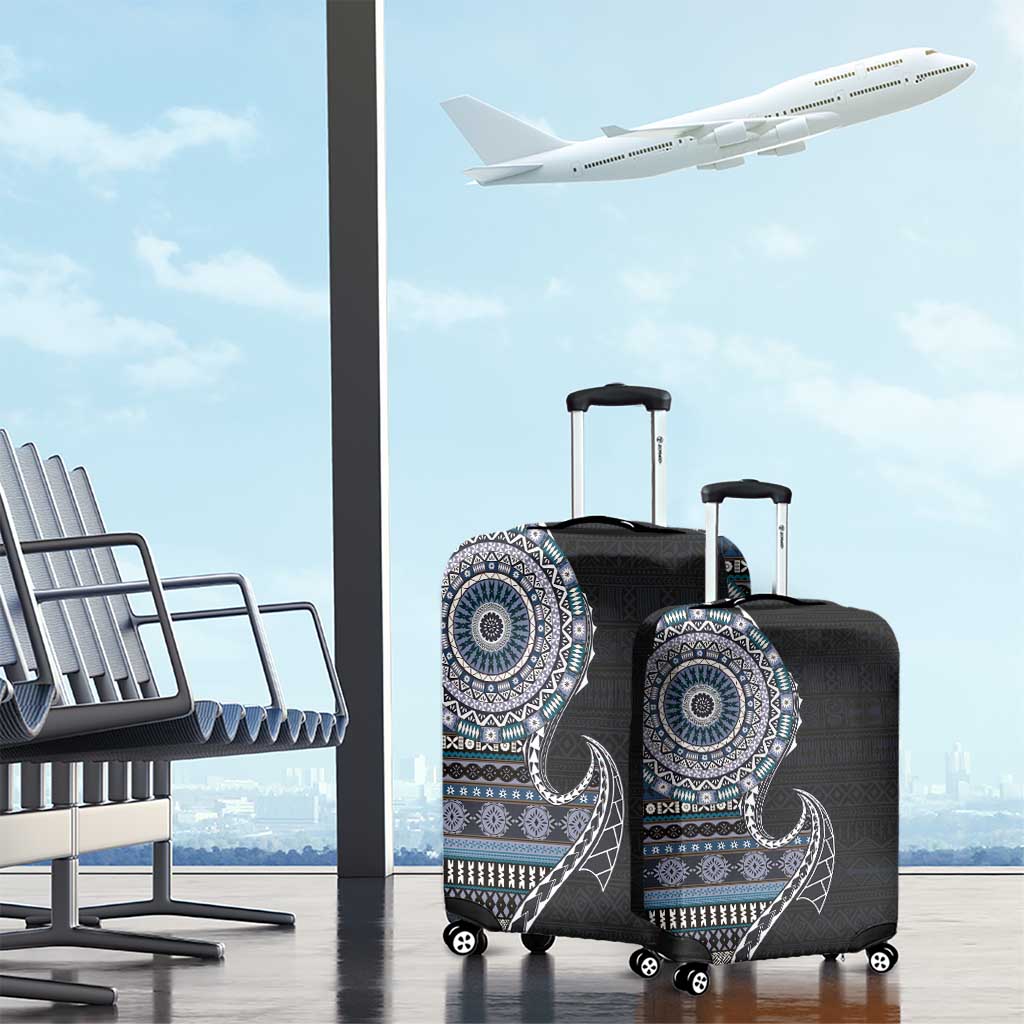 Fijian Masi Tribal Tattoos Art Pattern Luggage Cover Navy Color Half Style - Polynesian Pride
