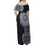 Fijian Masi Tribal Tattoos Art Pattern Off Shoulder Maxi Dress Navy Color Half Style - Polynesian Pride