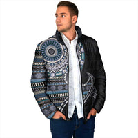 Fijian Masi Tribal Tattoos Art Pattern Padded Jacket Navy Color Half Style - Polynesian Pride