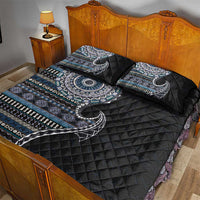 Fijian Masi Tribal Tattoos Art Pattern Quilt Bed Set Navy Color Half Style - Polynesian Pride