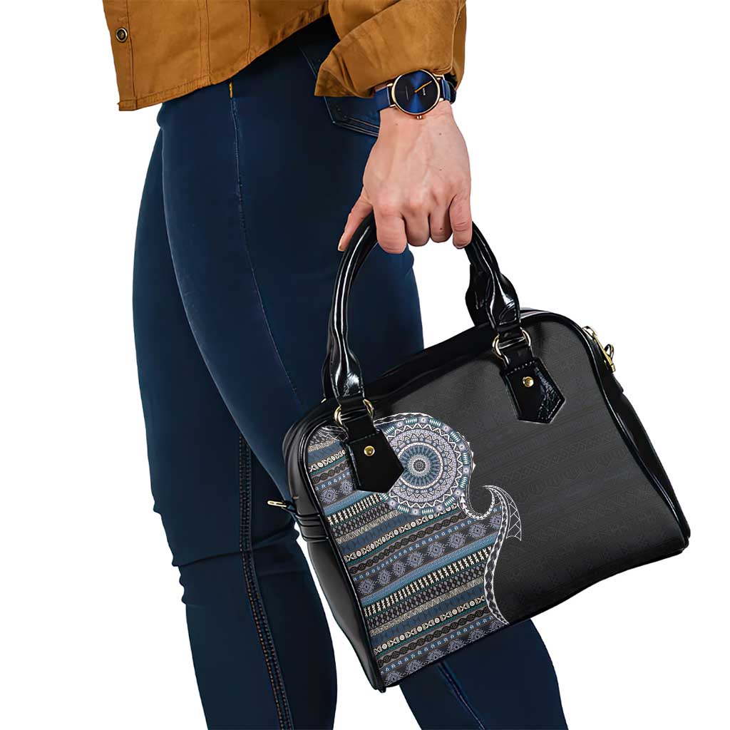 Fijian Masi Tribal Tattoos Art Pattern Shoulder Handbag Navy Color Half Style - Polynesian Pride