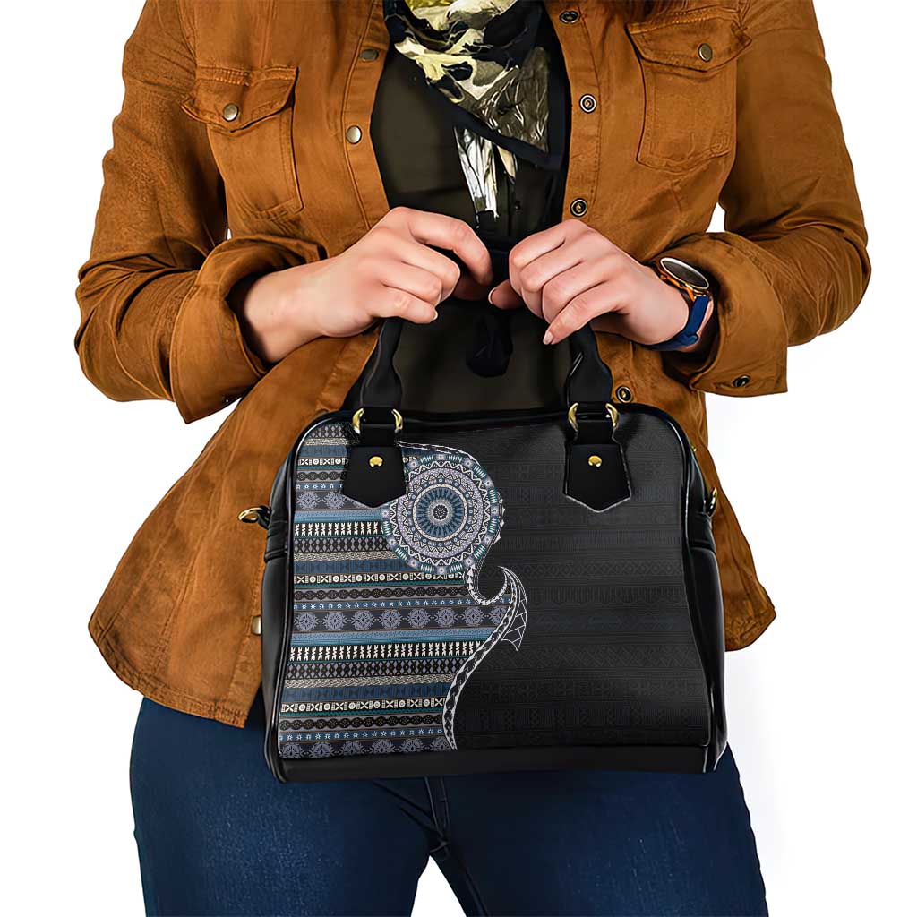 Fijian Masi Tribal Tattoos Art Pattern Shoulder Handbag Navy Color Half Style - Polynesian Pride