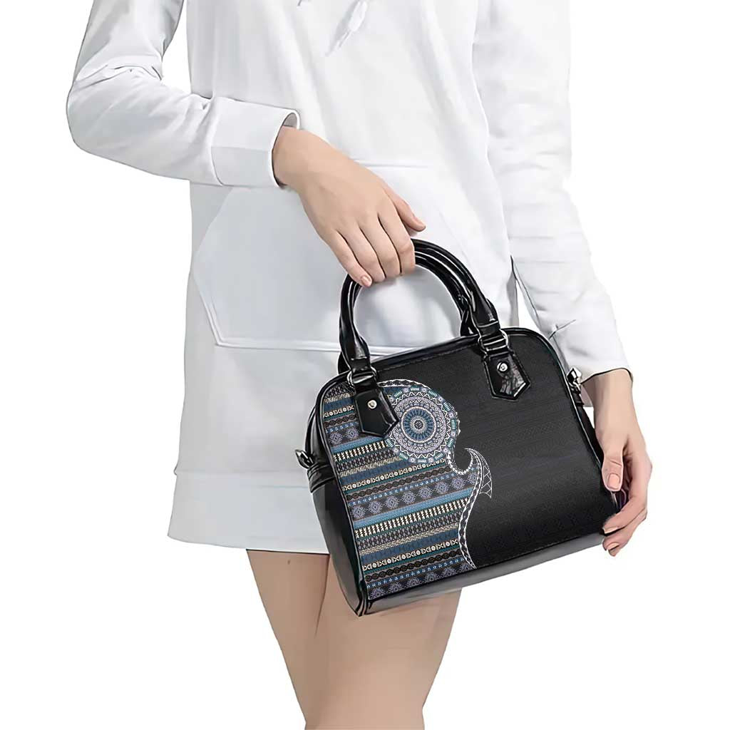Fijian Masi Tribal Tattoos Art Pattern Shoulder Handbag Navy Color Half Style - Polynesian Pride