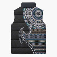 Fijian Masi Tribal Tattoos Art Pattern Sleeveless Puffer Jacket Navy Color Half Style - Polynesian Pride