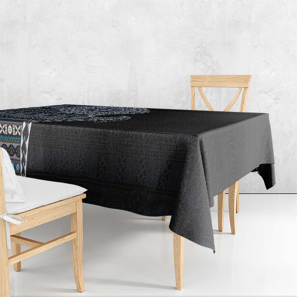 Fijian Masi Tribal Tattoos Art Pattern Tablecloth Navy Color Half Style - Polynesian Pride