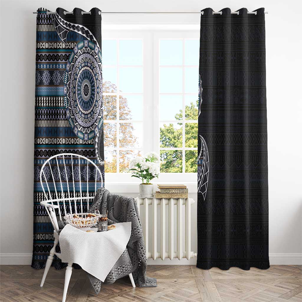 Fijian Masi Tribal Tattoos Art Pattern Window Curtain Navy Color Half Style - Polynesian Pride