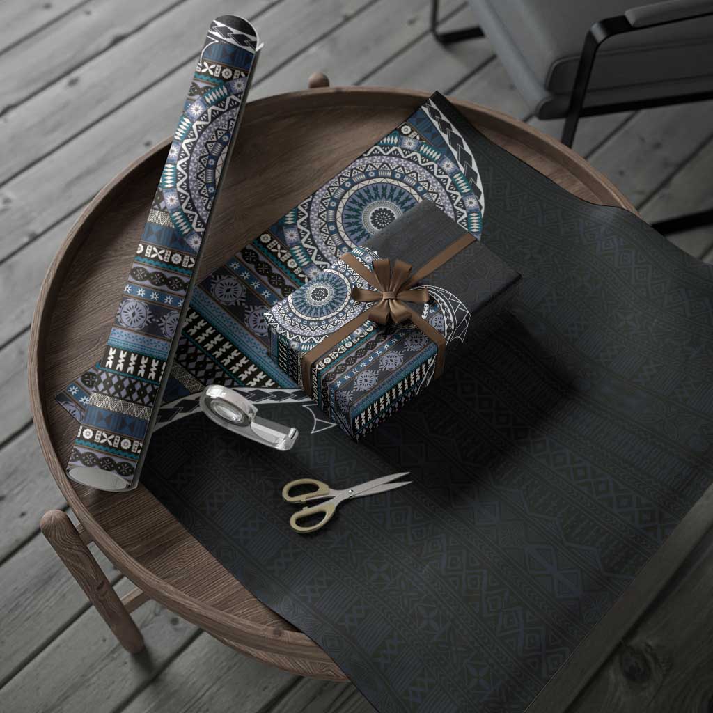 Fijian Masi Tribal Tattoos Art Pattern Wrapping Paper Navy Color Half Style - Polynesian Pride