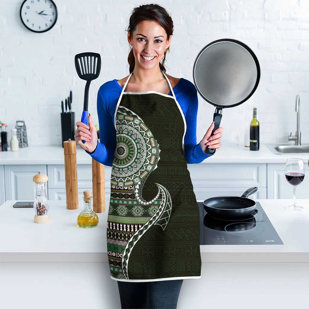 Fijian Masi Tribal Tattoos Art Pattern Apron Green Color Half Style - Polynesian Pride