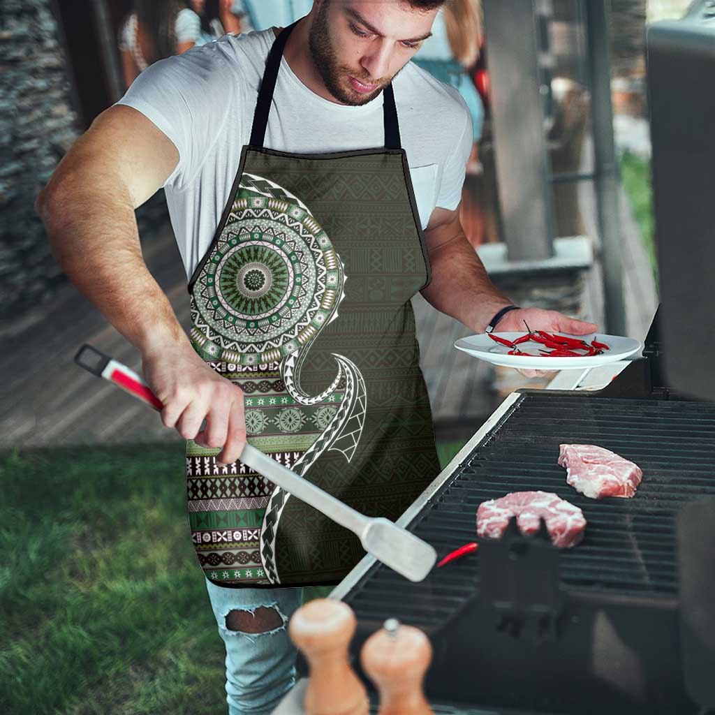 Fijian Masi Tribal Tattoos Art Pattern Apron Green Color Half Style - Polynesian Pride