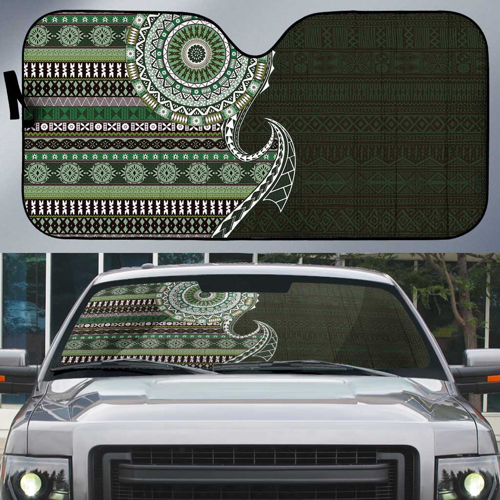 Fijian Masi Tribal Tattoos Art Pattern Auto Sun Shade Green Color Half Style - Polynesian Pride