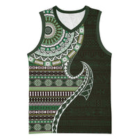 Fijian Masi Tribal Tattoos Art Pattern Basketball Jersey Green Color Half Style - Polynesian Pride