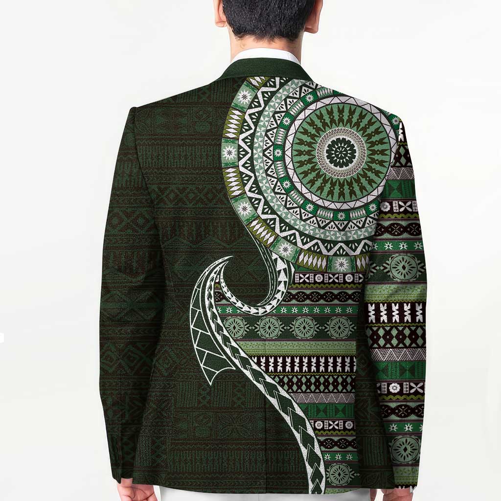 Fijian Masi Tribal Tattoos Art Pattern Blazer Green Color Half Style - Polynesian Pride