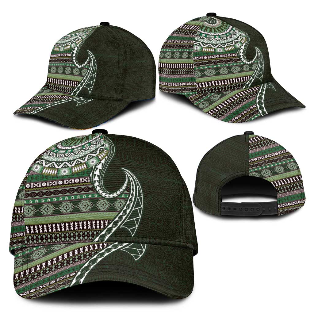 Fijian Masi Tribal Tattoos Art Pattern Classic Cap Green Color Half Style - Polynesian Pride