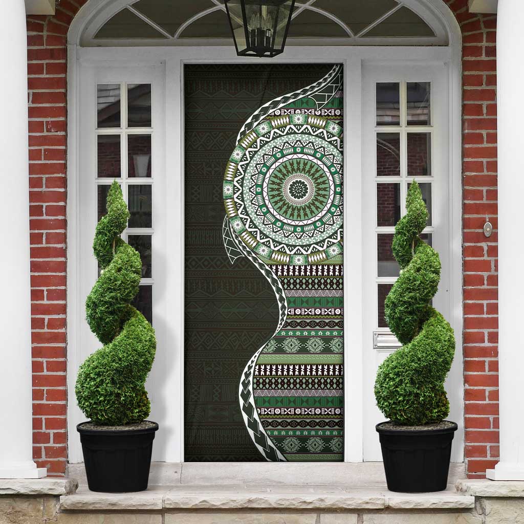 Fijian Masi Tribal Tattoos Art Pattern Door Cover Green Color Half Style - Polynesian Pride