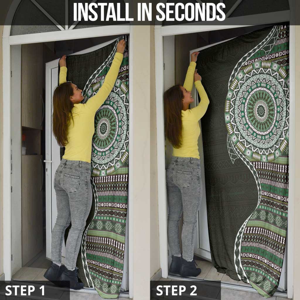 Fijian Masi Tribal Tattoos Art Pattern Door Cover Green Color Half Style - Polynesian Pride