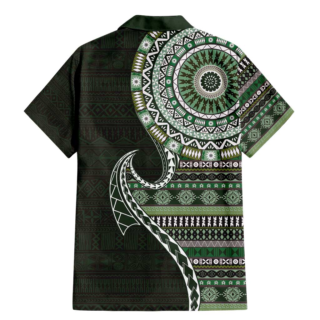 Fijian Masi Tribal Tattoos Art Pattern Family Matching Mermaid Dress and Hawaiian Shirt Green Color Half Style LT03 - Polynesian Pride