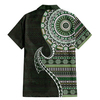 Fijian Masi Tribal Tattoos Art Pattern Family Matching Mermaid Dress and Hawaiian Shirt Green Color Half Style LT03 - Polynesian Pride