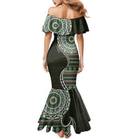 Fijian Masi Tribal Tattoos Art Pattern Family Matching Mermaid Dress and Hawaiian Shirt Green Color Half Style LT03 - Polynesian Pride
