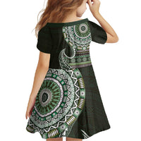 Fijian Masi Tribal Tattoos Art Pattern Family Matching Off Shoulder Maxi Dress and Hawaiian Shirt Green Color Half Style LT03 - Polynesian Pride